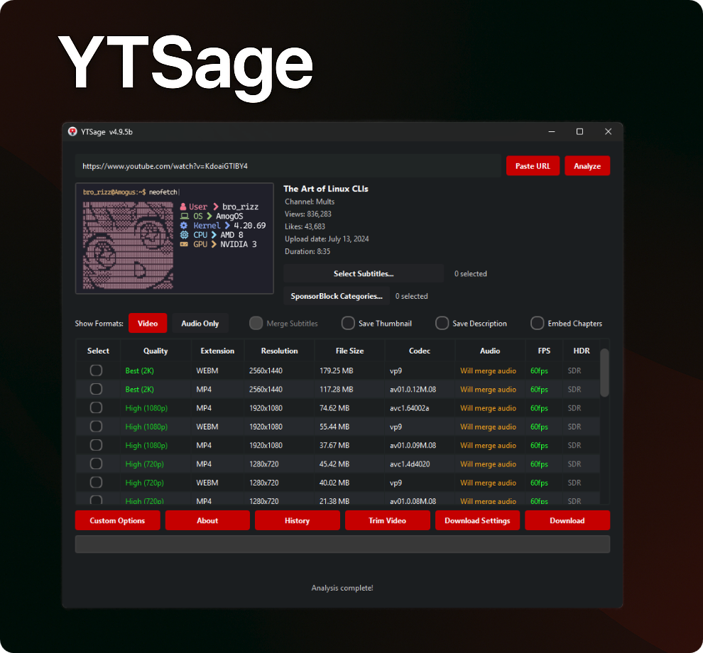 YTSage 界面